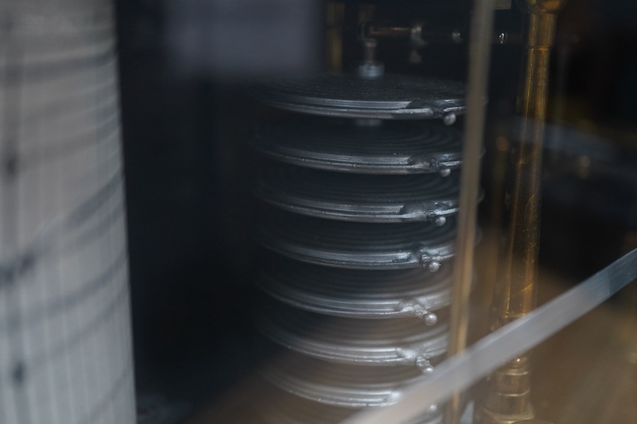 A late 19th century teak cased barograph, without maker’s mark, hinged lid with glazed front, 32.5cm wide, 20cm high, 17cm deep